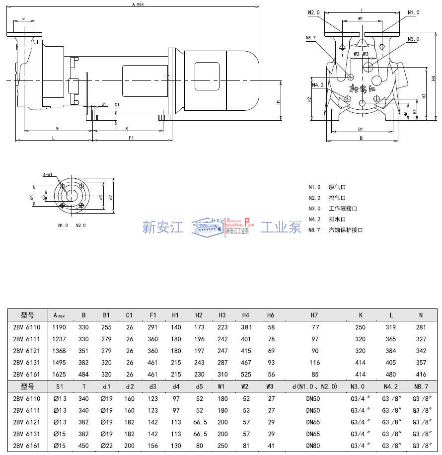 2BV6系列液環(huán)式真空泵的外形尺寸安裝圖 2BV6系列液環(huán)式真空泵的外形尺寸安裝圖