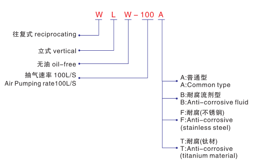 WLW無油立式真空泵-型號說明 WLW無油立式真空泵-型號說明